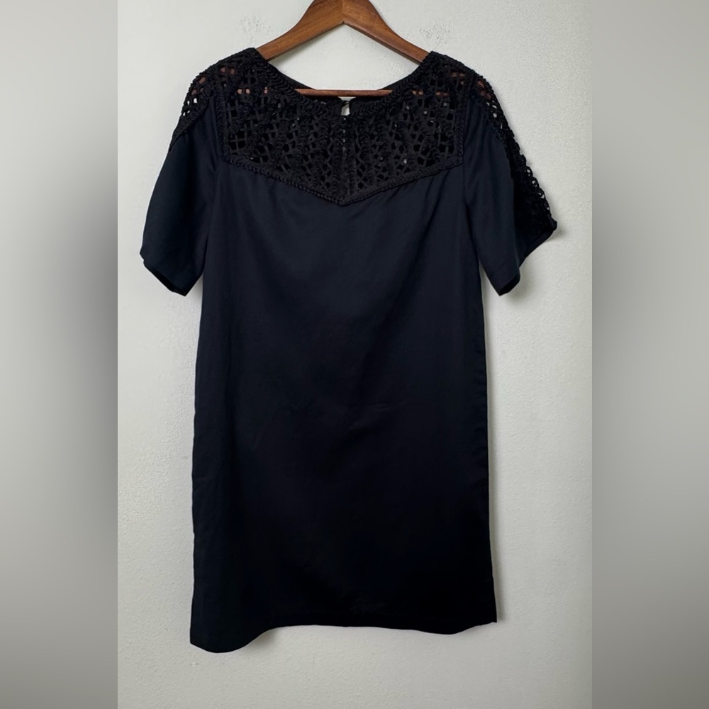 Maeve by Anthropologie Linen Blend Battenburg Shift Dress Crochet Detail Black M - Picture 4 of 12